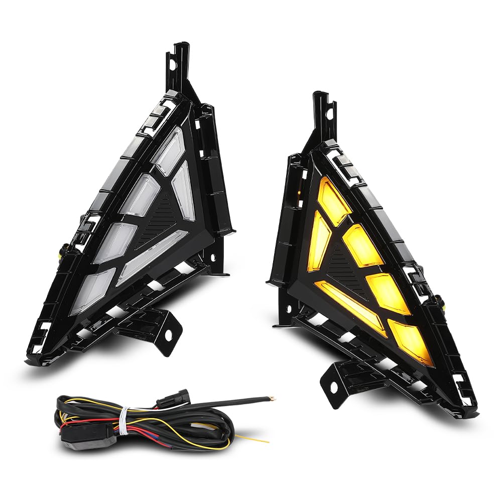 PIT66 LED DRL Fog Ligjhts Lmap w/Turn Signal Daytime Running Light Compatible with Hyundai Elantra 2021-2022, Not Fit Hybrid Model Clear Lens Black Housing