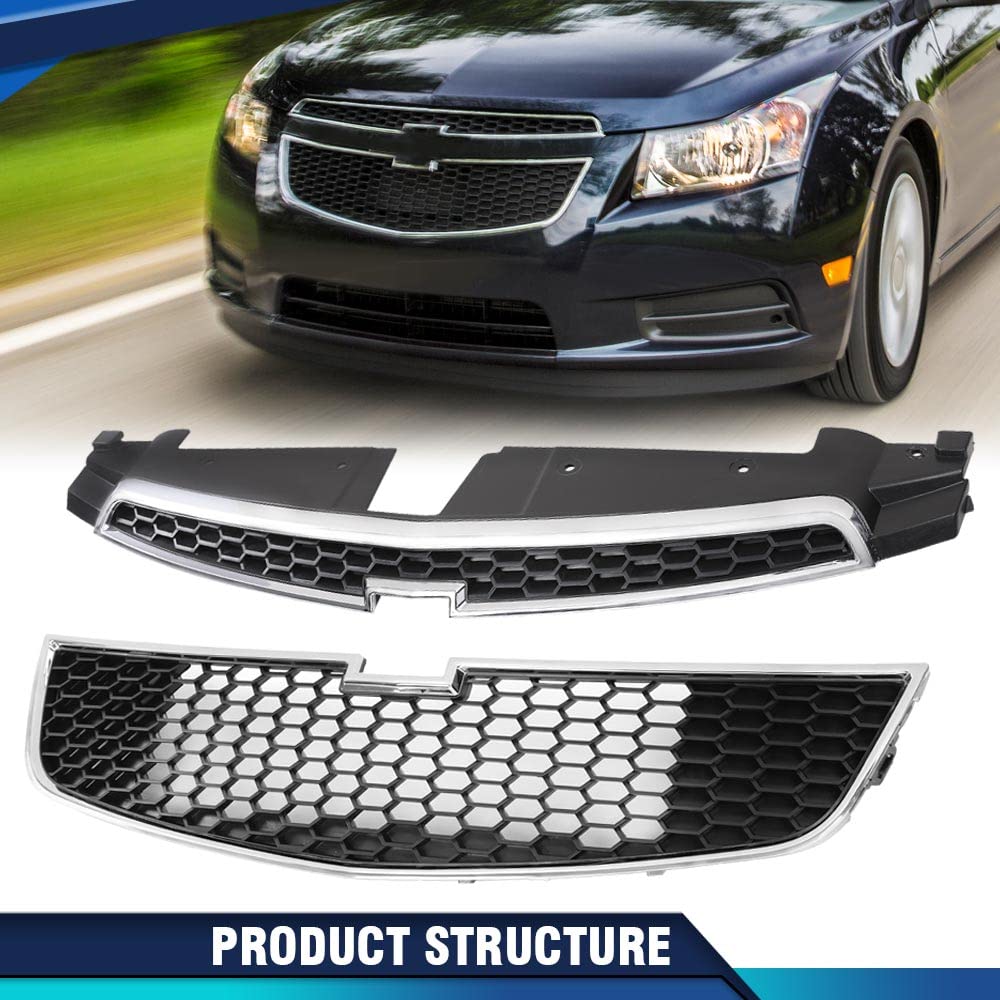 PIT66 Front Upper & Lower Grille Compatible with Chevy Cruze 2011-2014