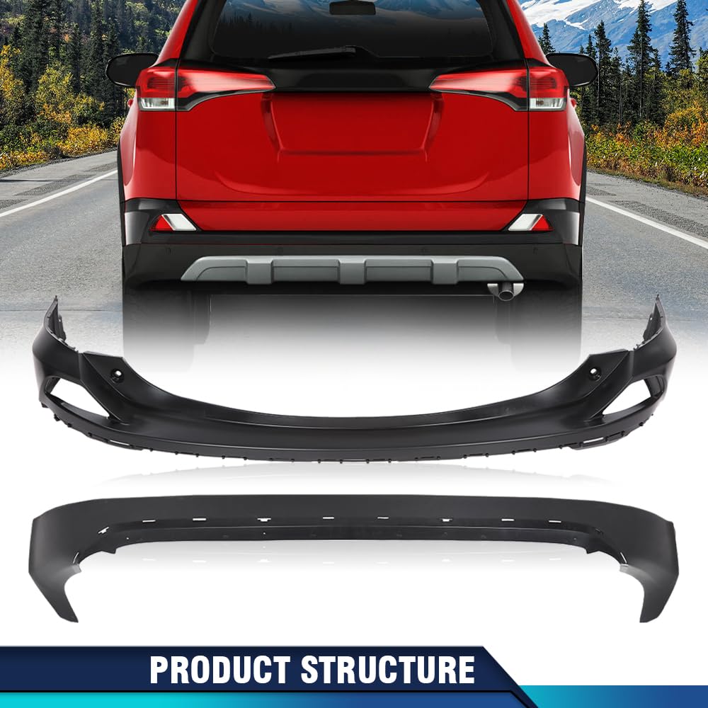 PIT66 Rear Upper and Lower Bumper Covers Compatible with Toyota RAV4 SE 2016-2017/RAV4 LE Limited XLE 2016-2018/RAV4 Hybrid LE+ Platinum 2017-2018