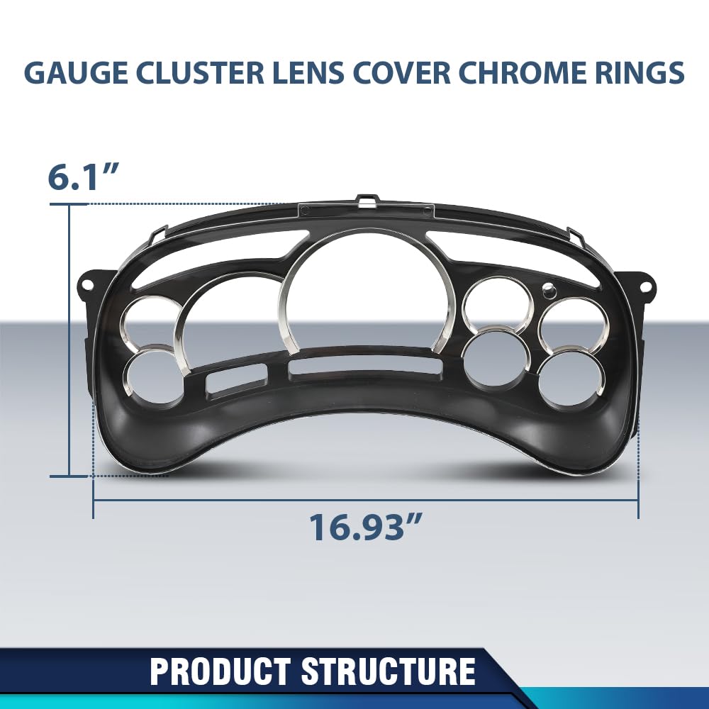 PIT66 Instrument Gauge Cluster Lens Cover Chrome Rings Compatible with Chevy Silverado Avalanche Tahoe GMC Sierra Yukon Suburban 2003-2006 12240394 Dash Bezel Trim