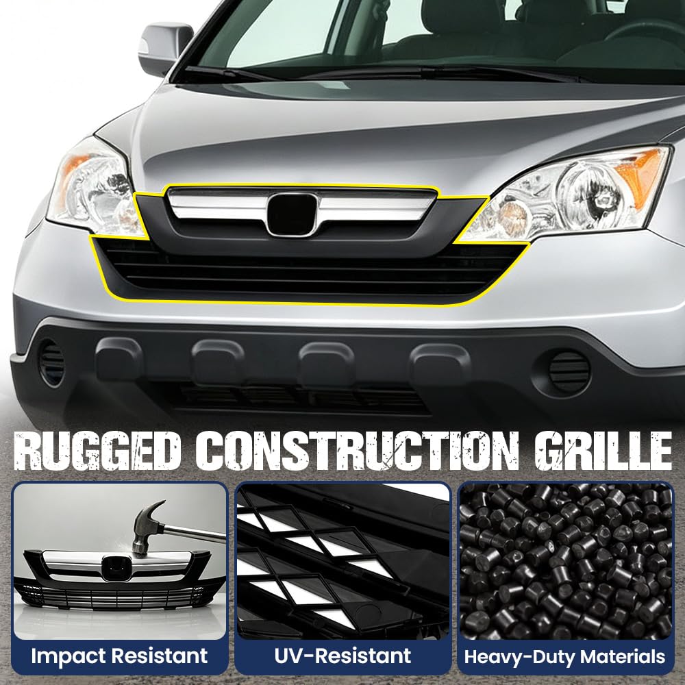 PIT66 Upper & Lower Grille Set Fit Honda CR-V 2007-2009, Black Chrome