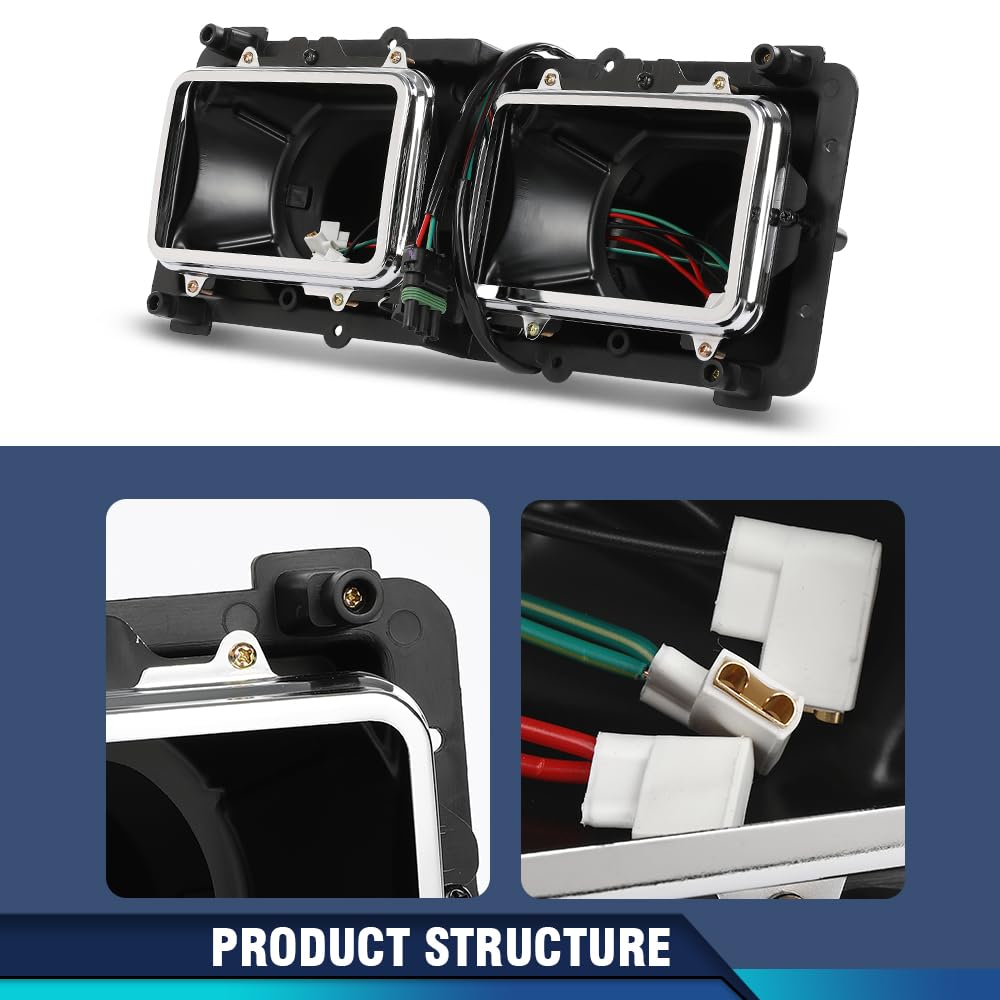 PIT66 Headlight Housing Base Pair Compatible with Freightliner FLD 112 120 Truck 1989-2003 A0615605002, A0615605003 Black