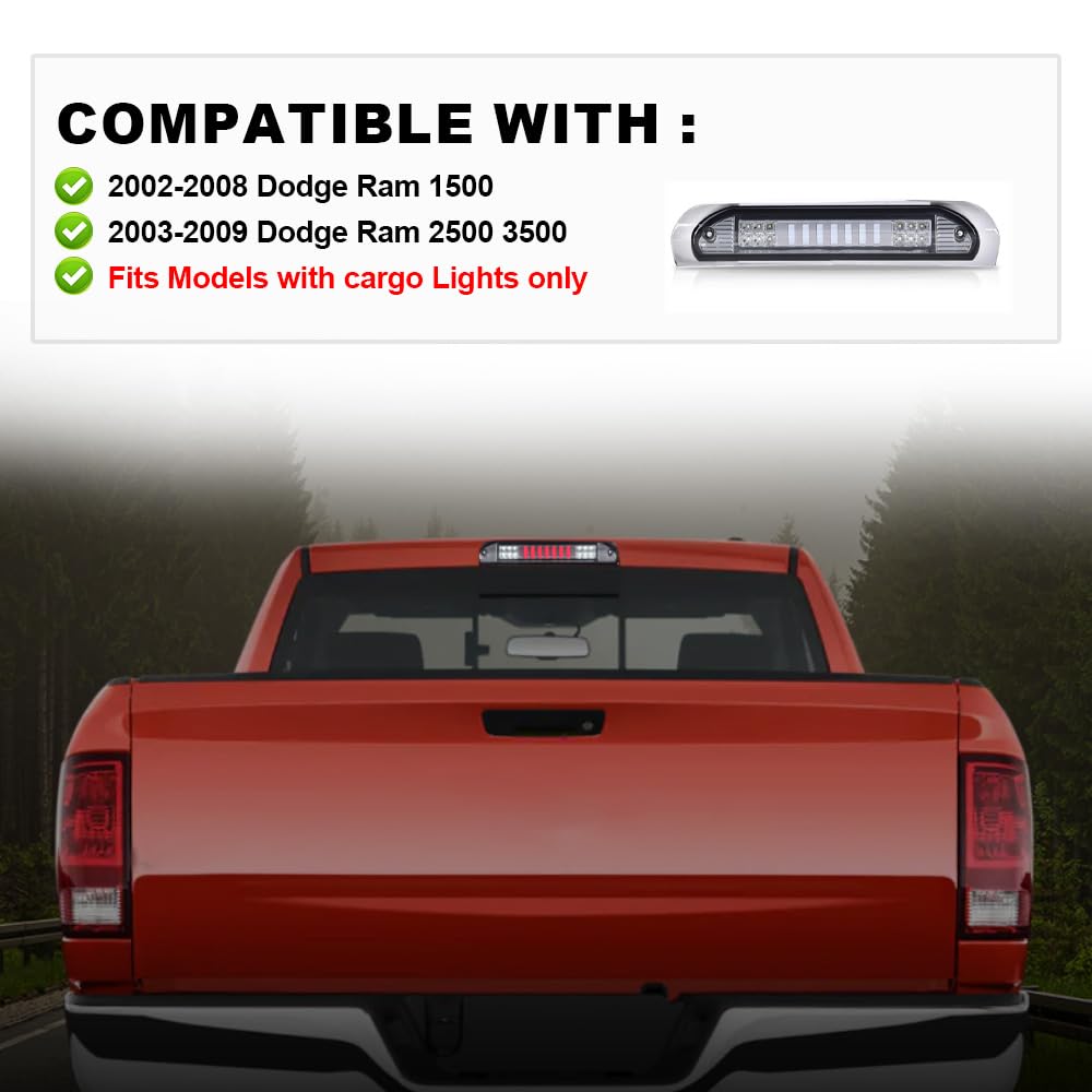 PIT66 LED 3rd Brake Light Fit Dodge Ram 1500 2002-2008 Chrome Housing