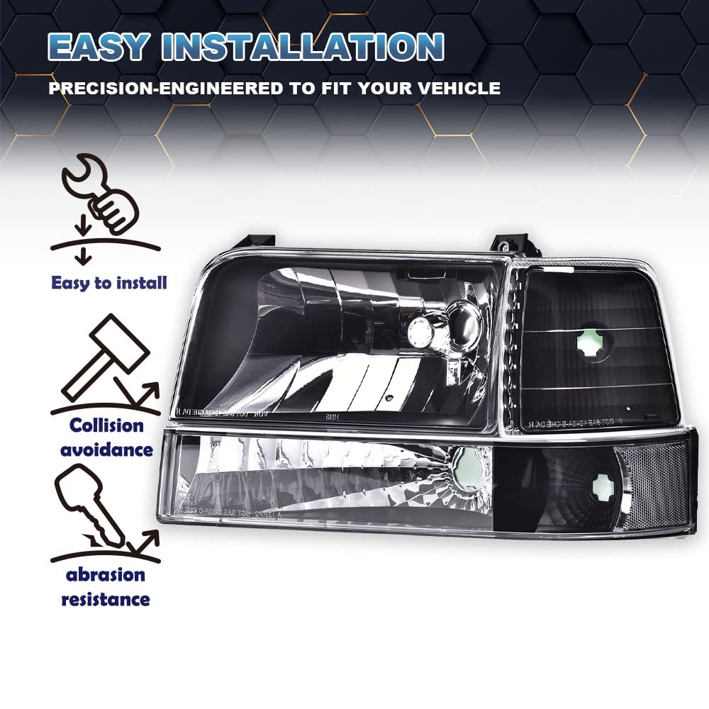 PIT66 Headlights Assembly Fit 1992-1996 Ford F150 Bronco