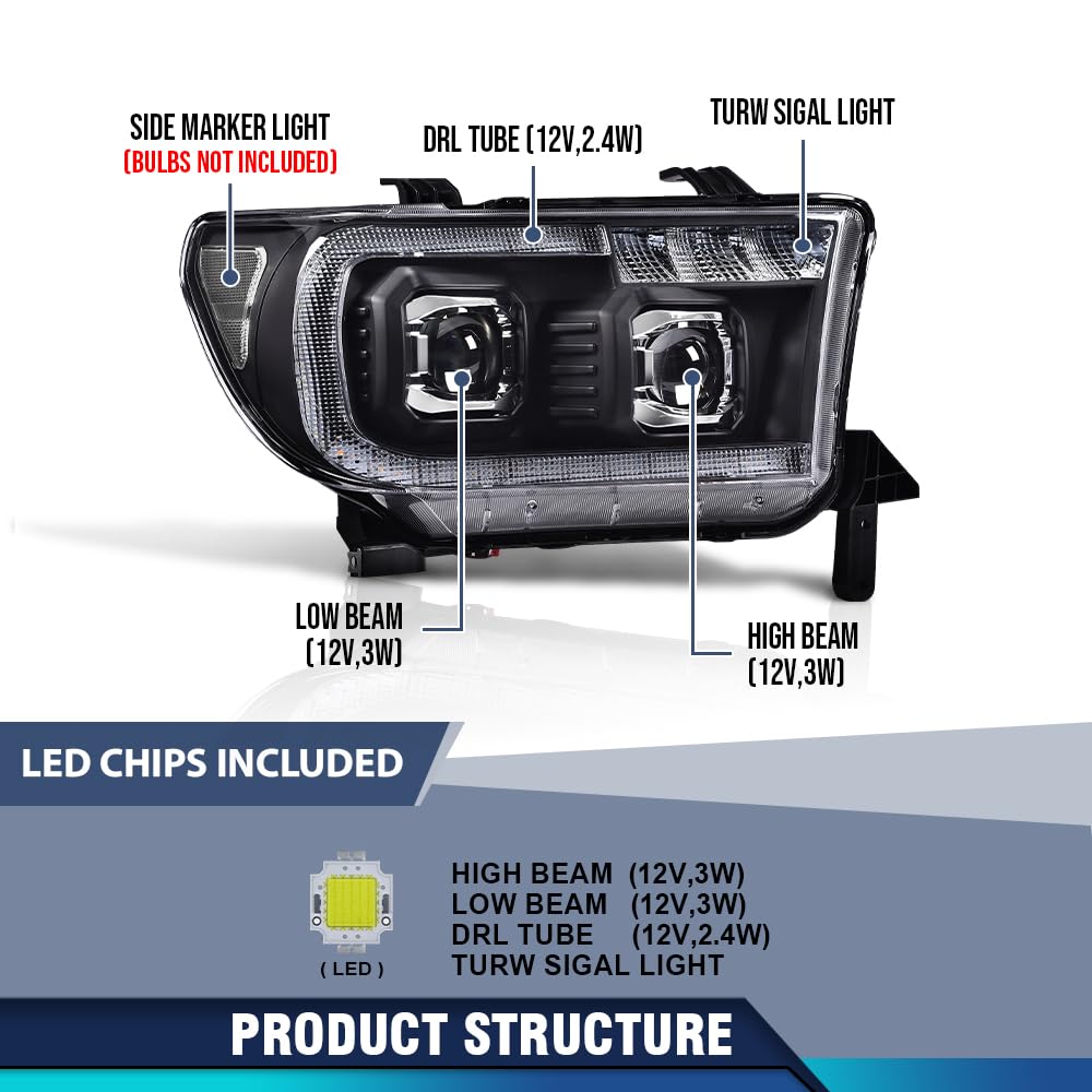 PIT66 Dual Convex LED Projector Headlights Assembly Fit 07-13 Toyota Tundra