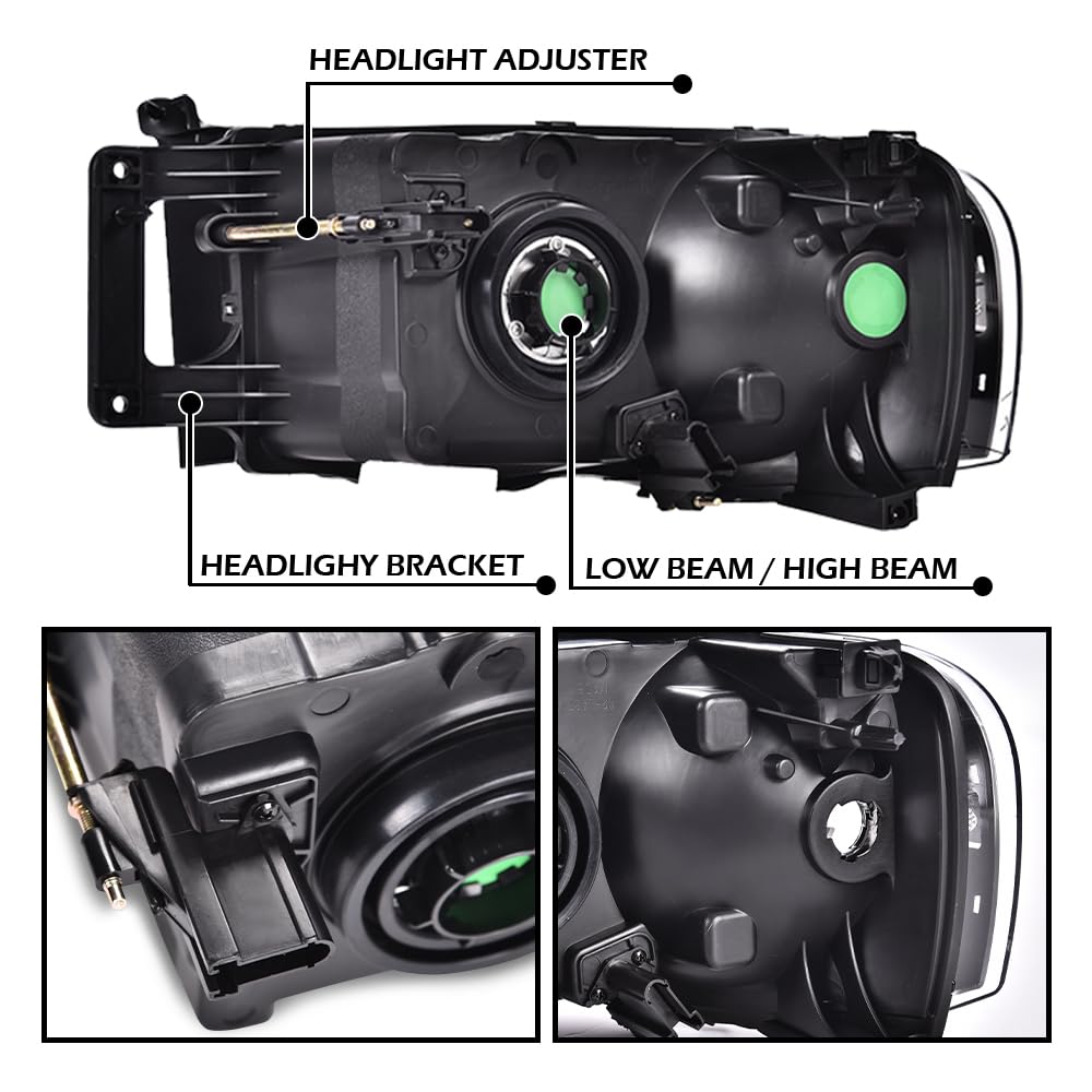 PIT66 Headlights Assembly & Fog Lights Fit 2002-2005 Dodge Ram