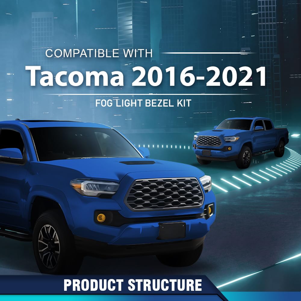 PIT66 Yellow Lens Driving Fog Lights Bumper Lamp Bezel Kit Compatible with Toyota Tacoma 2016-2021, 812200W040, TO2592124, 812100W050, TO2593124