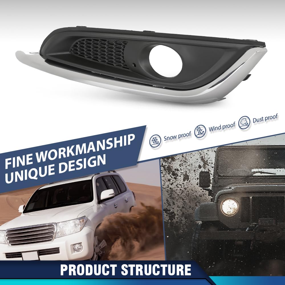 PIT66 Front Left Driver Side Bumper Grille Fog Light Bezel Lamp Trim Compatible with Buick Regal 2014 2015 2016 2017 23142357, GM1038275 Black & Chrome