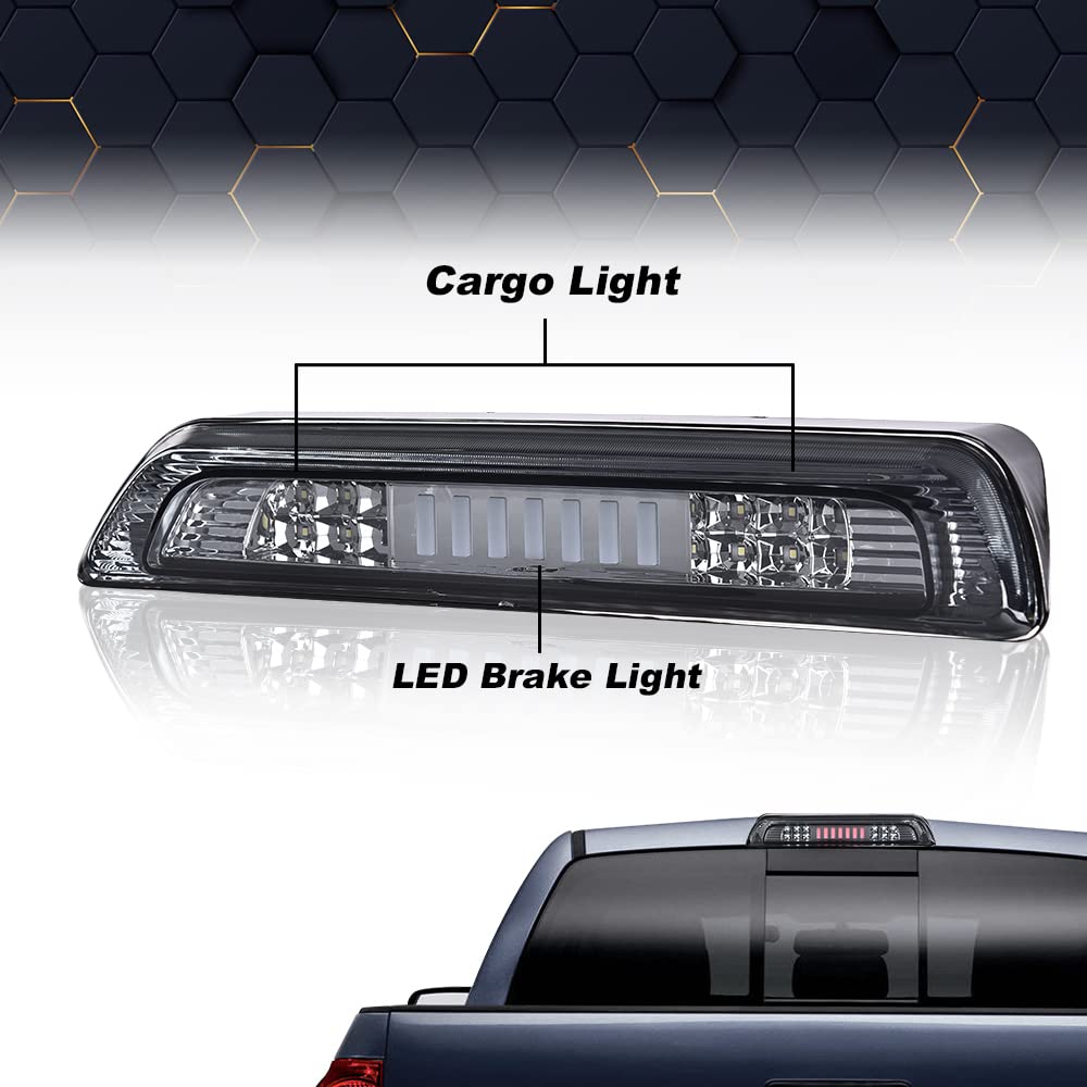 PIT66 LED 3rd Brake Light, Compatible with 2007-2018 Toyota Tundra High Mount LED 3rd Thrid Tail Cargo Brake Light Smoky Lens Chrome Housing
