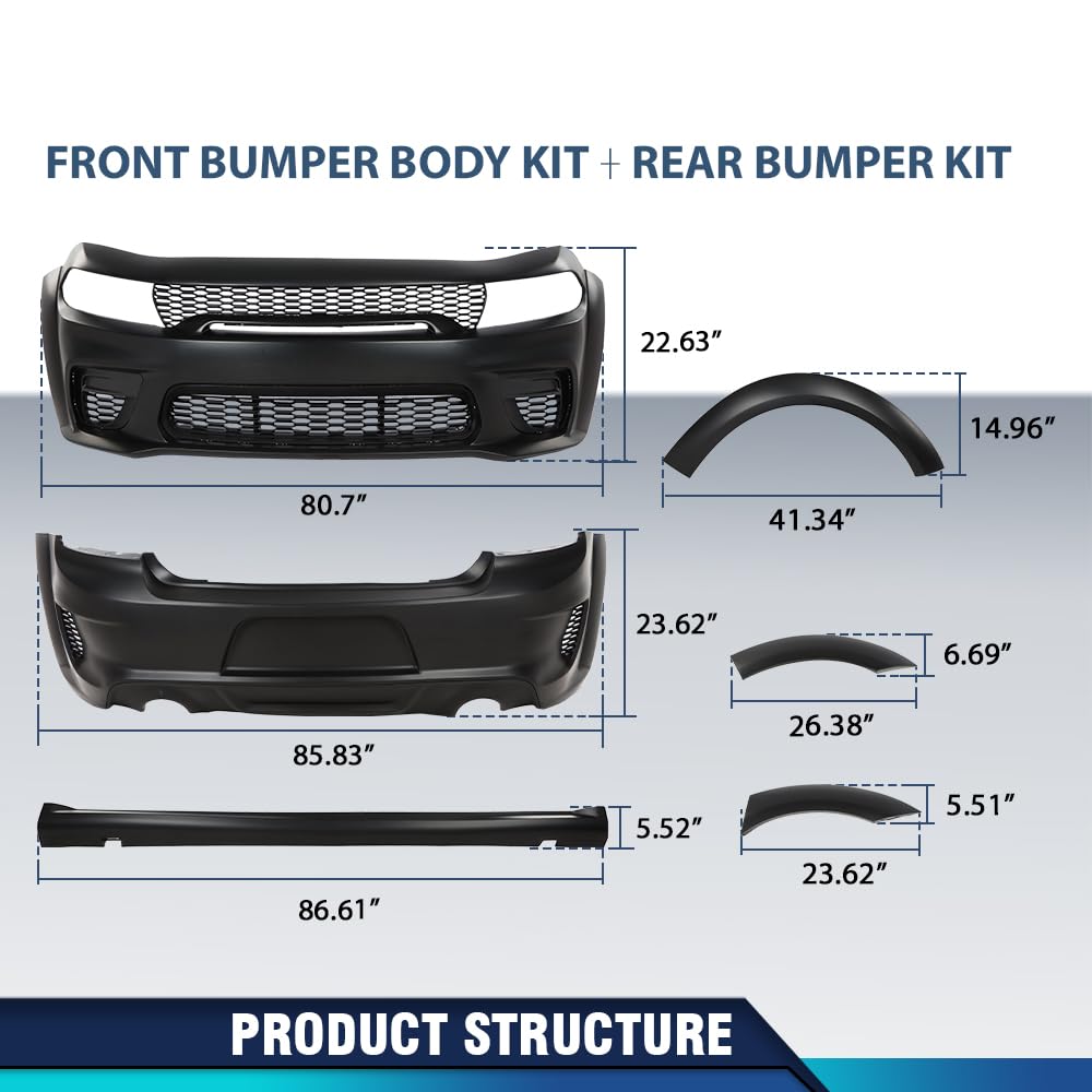 PIT66 Front Rear Bumper Body Kit Fit Dodge Charger SRT Style 2015-2023