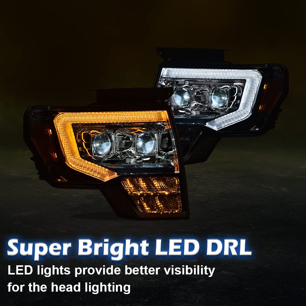 PIT66 Dual Convex LED Projector Headlights Assembly Fit 2009-2014 Ford F150