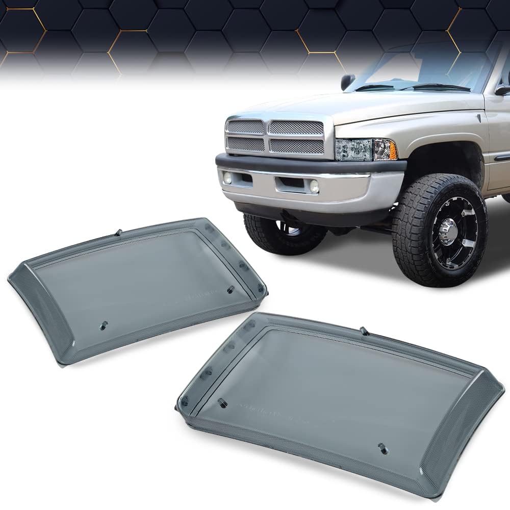PIT66 Smoky Housing headlight Cover Compatible With DODGE RAM 1500 1994-2001/Compatible With DODGE RAM 2500 3500 1994-2002 55076749AD, 55076748AD, 55076749AO, 55076748AO