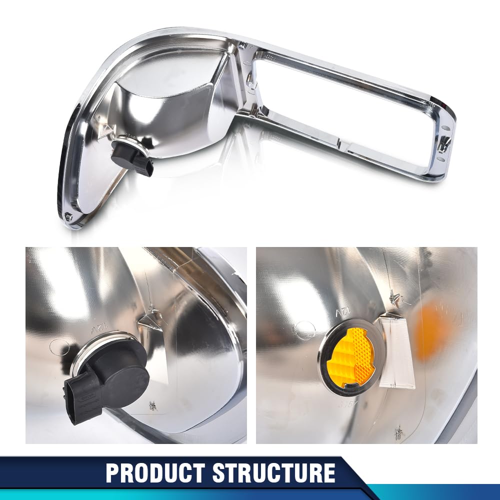 PIT66 Chrome Headlight Bezels Driver and Passenger Side with Bules Compatible with Ford F650 F750 2000-2015 FO2520196 FO2521196 YC3Z13201AA YC3Z13200AA
