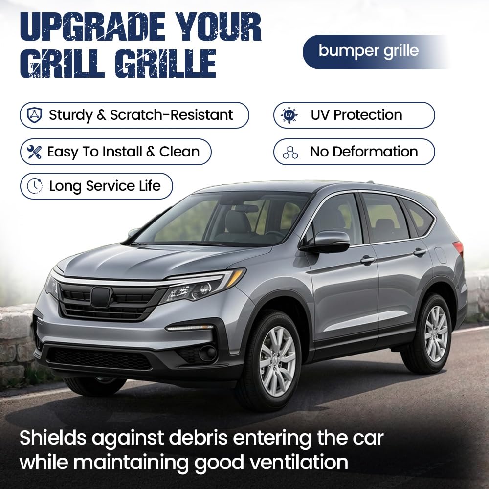 PIT66 Front Upper Grille Fit 2019-2021 Honda Pilot, Gloss Trim