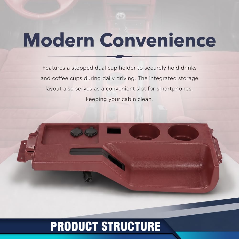PIT66 Center Console ABS Red Compatible with Ford Mustang 1987-1993