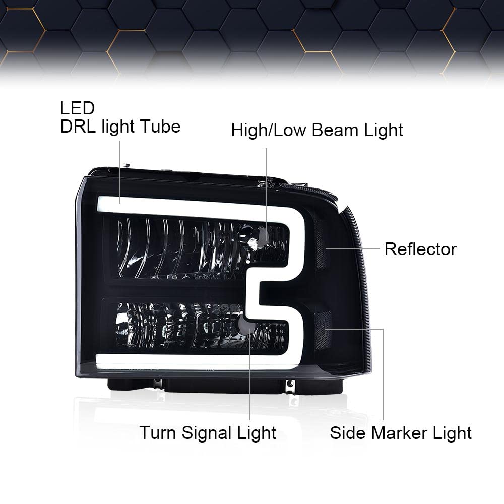 PIT66 LED DRL Headlights Fit 2005-2007 Ford F250 F350 F450 F550 Super Duty