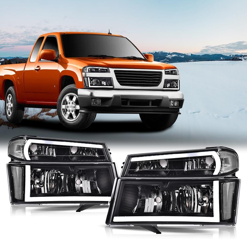 PIT66 LED DRL Headlight Assembly Compatible with 2004-2012 Chevy Colorado & GMC Canyon/Fit 2006 Isuzu i-280 i-350/07-08 Isuzu i-290 i-370 Headlamp Accessories Clear lens Black Housing Clear Reflector