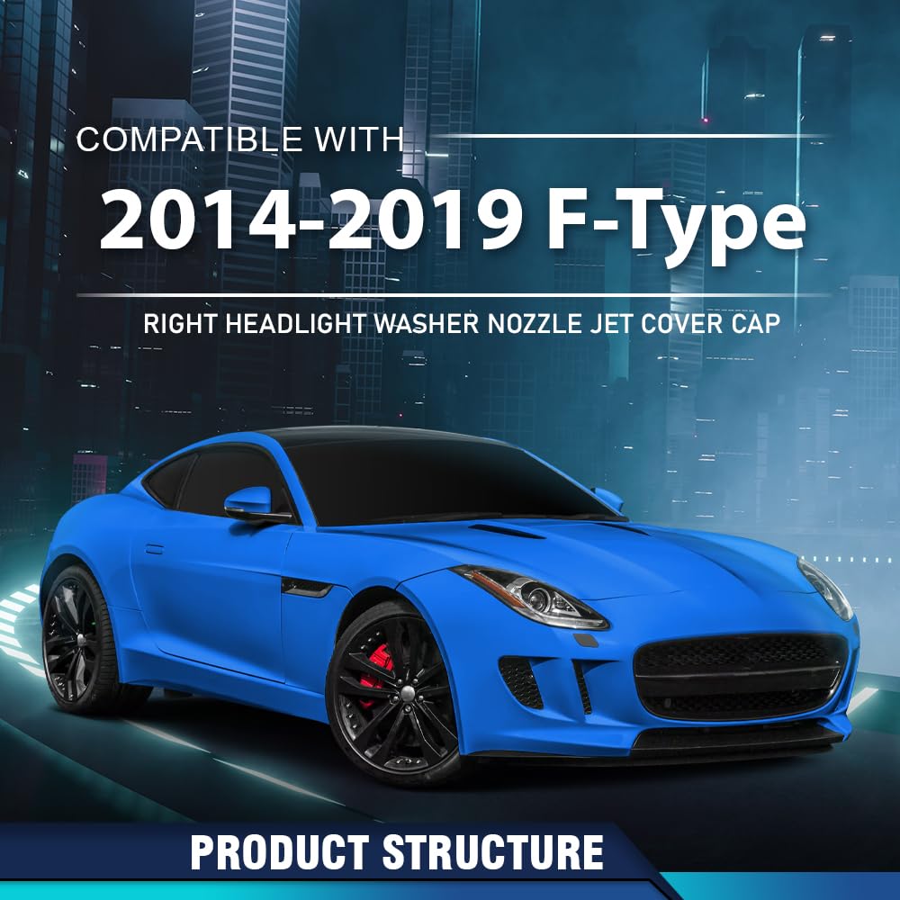 PIT66 Right Headlight Washer Nozzle Jet Cover Cap Compatible with Jaguar F-Type 2014-2019 C2P22198LML, C2P22197LML Black