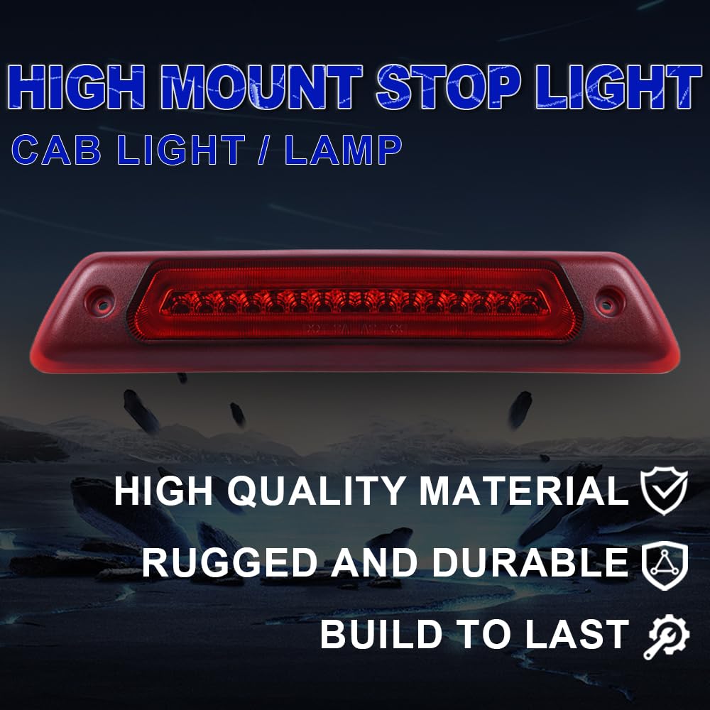 PIT66 LED 3rd Brake Light, Compatible with 09-14 Ford F150 Rear High Mount Stop Parking Lights Assembly Third Brake Cargo Lamps Clear Housing Red Lens