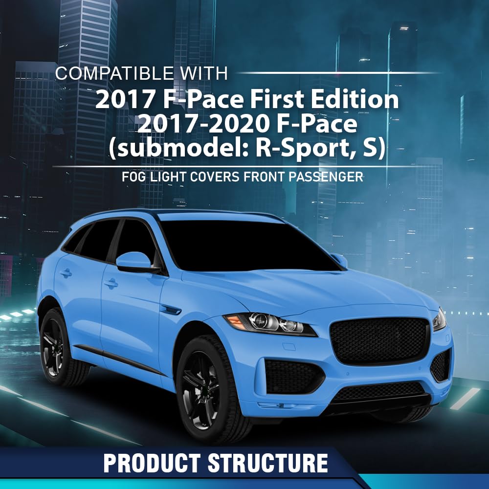 PIT66 Fog Light Cover Front Right Side Compatible with Jaguar F-Pace First Edition 2017, Fit Jaguar F-Pace (submodel: R-Sport, S) 2017-2020, Fit Models with Open Side Mesh T4A6215, JA1039106 Black