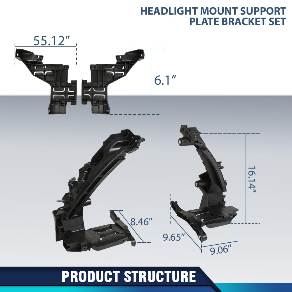 PIT66 Headlight Mount Support Plate Bracket Set Compatible with Audi Q5 (8R) 2009-2012 8R0805607A, 8R0805607B, 8R0805608A, 8R0805608B
