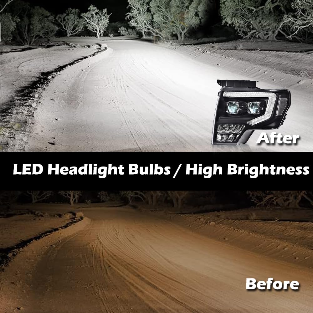 PIT66 Dual Convex LED Projector Headlights Assembly Fit 2009-2014 Ford F150