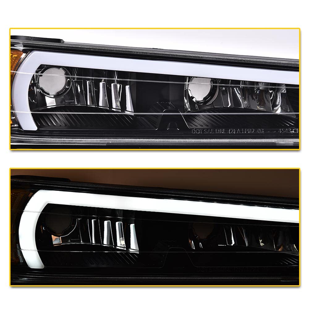 PIT66 LED DRL Headlight Assembly Fit 2004-2012 Chevy Colorado & GMC Canyon/Fit 2006 Isuzu i-280 i-350/07-08 Isuzu i-290 i-370 Headlamps Clear Lens Black Housing Amber Reflector