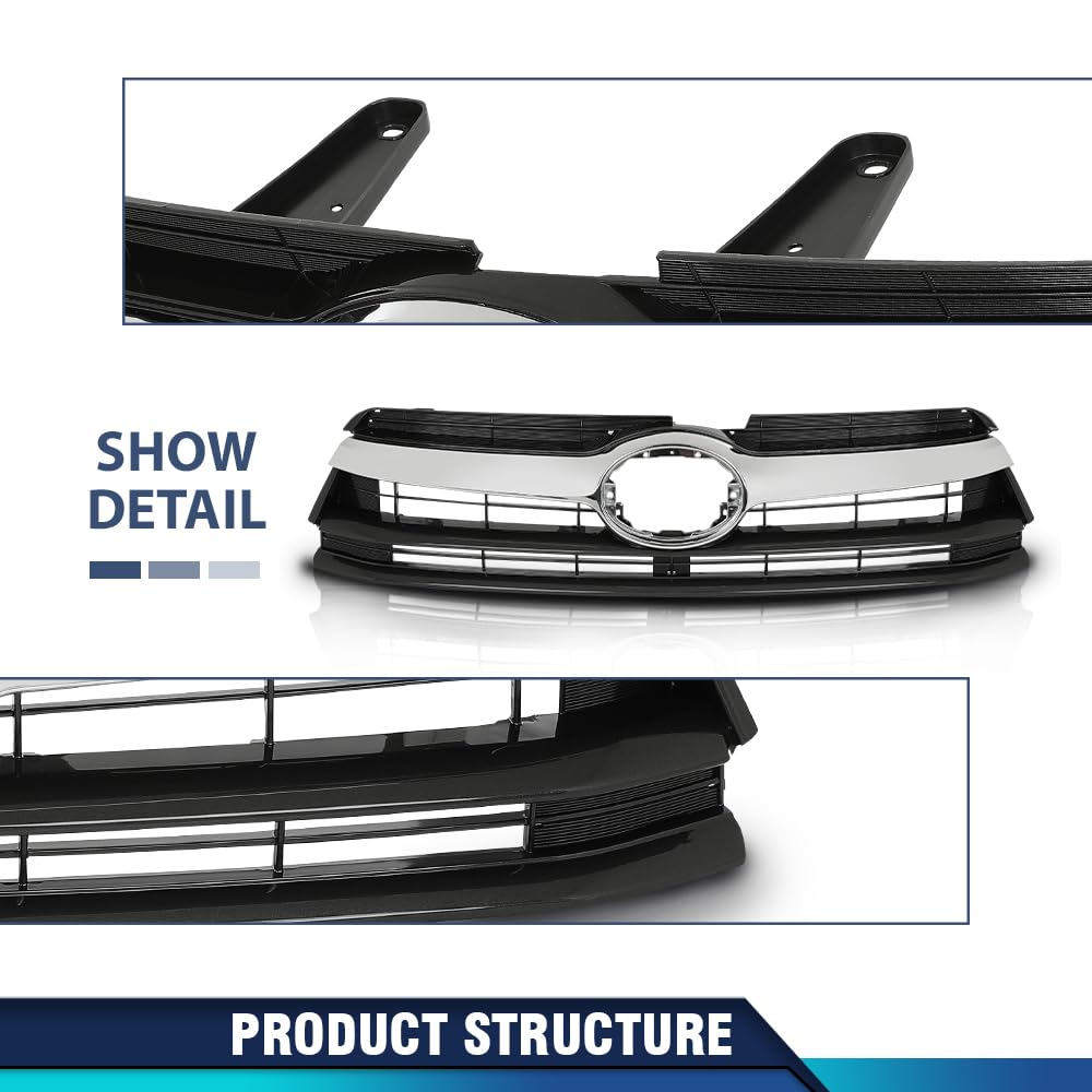 PIT66 Grille Assembly w/Chrome Molding Compatible with Toyota Highlander (submodel: Hybrid LE, Hybrid Limited, Hybrid XLE, LE, LE Plus, Limited, XLE) 2014-2016 531010E170, TO1200371