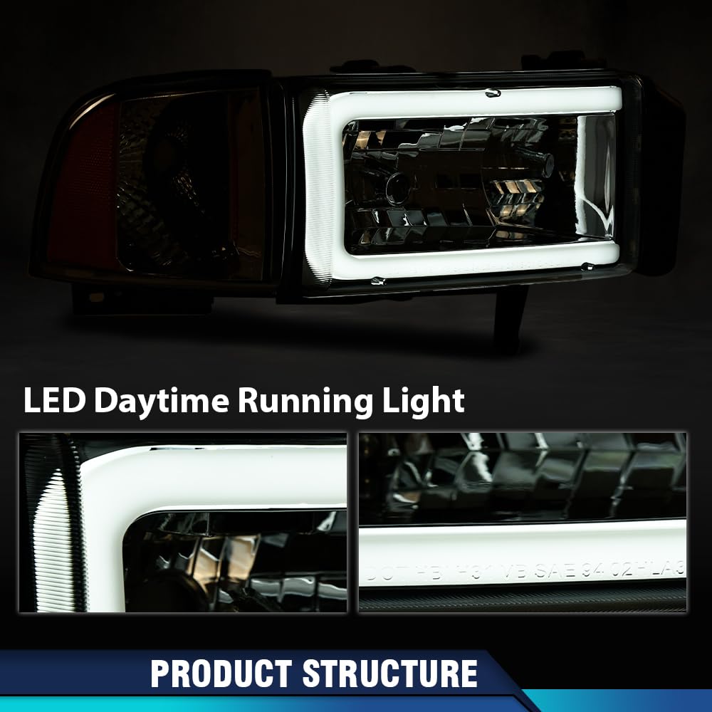 PIT66 LED DRL Headlights Fit Dodge Ram 1500 1994-2001/2500 3500 1994-2002