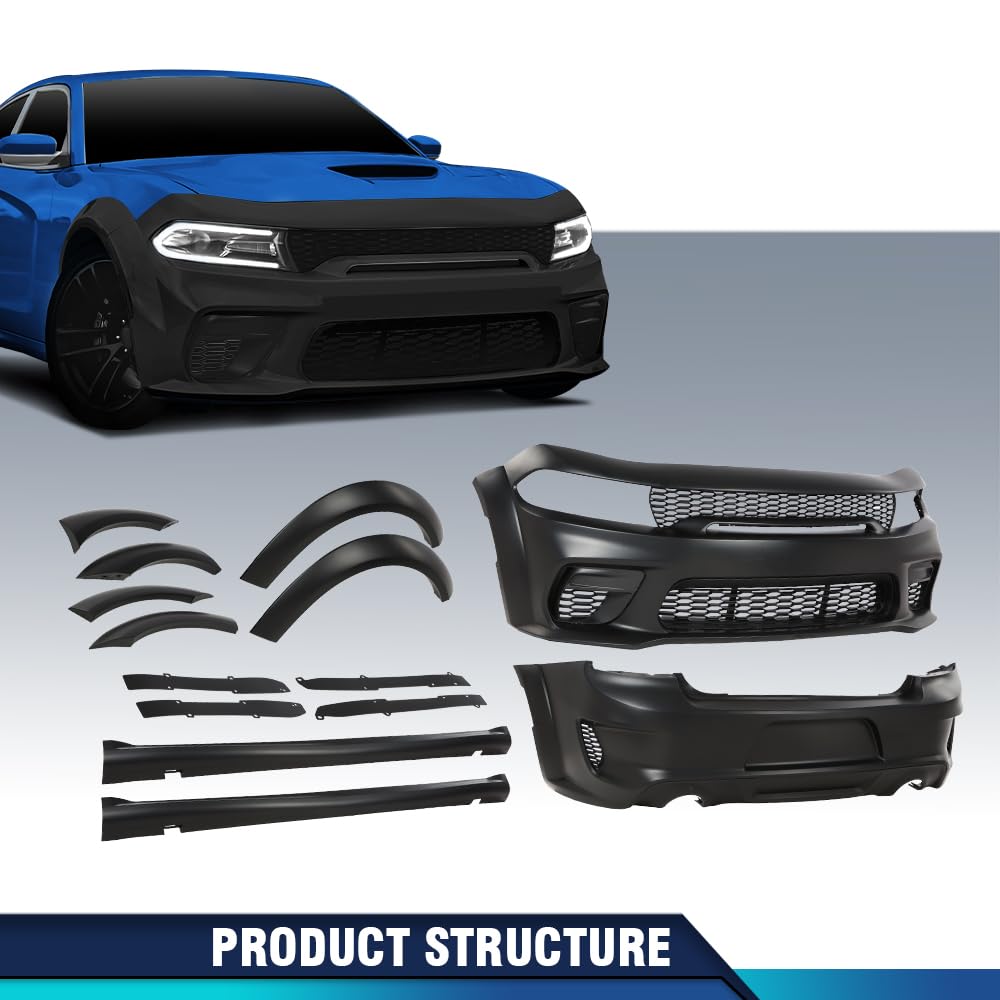 PIT66 Front Rear Bumper Body Kit Fit Dodge Charger SRT Style 2015-2023