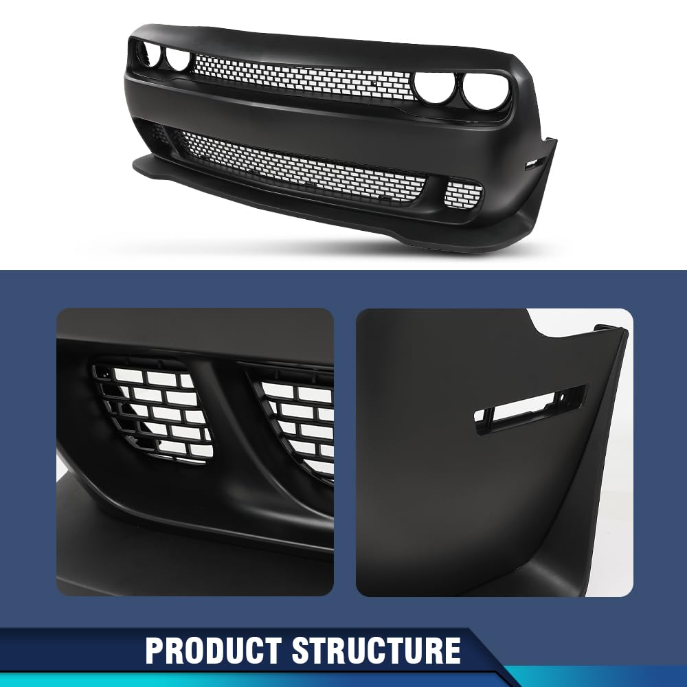 PIT66 Front Bumper Cover&Grille&Lip Set Fit Challenger Hellcat 2015-2023