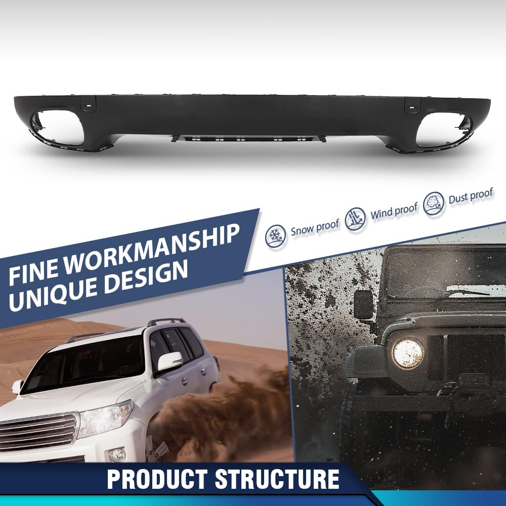 PIT66 Rear Bumper Lower Valance Spoiler Compatible with Porsche Cayenne Turbo/GTS/S Sport Utility 4-Door 4.8L 2008-2010 95550552112G2X, 955-505-521-12-G2X, 95550552110G2X,95550552111G2X Black