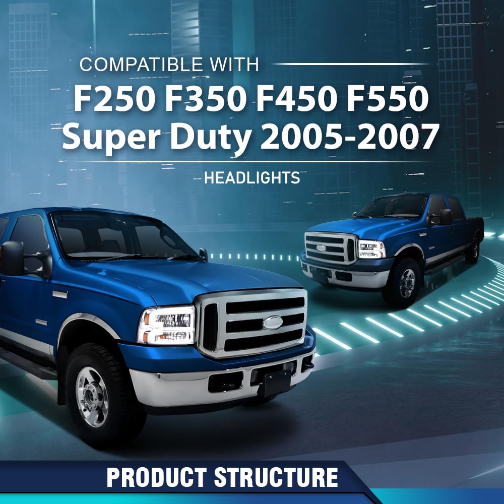 PIT66 LED DRL Headlights Fit 2005-2007 Ford F250 F350 F450 F550 Super Duty