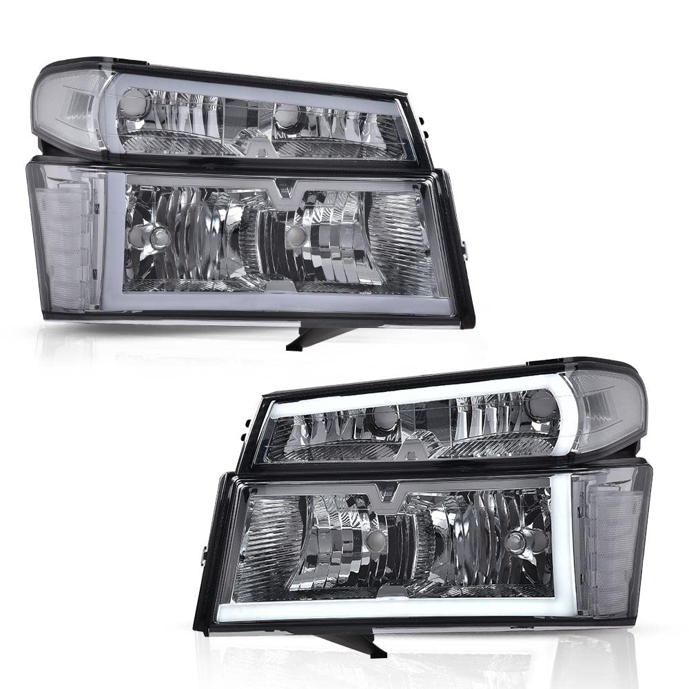 PIT66 LED DRL Headlight Assembly Compatible with 2004-2012 Chevy Colorado GMC Canyon/2006 Isuzu i-280 i-350/07-08 Isuzu i-290 i-370 Headlamps Accessories Smoke Lens Chrome Housing Clear Reflector