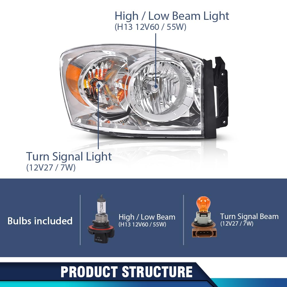 PIT66 Headlights Assembly Pair Fit Dodge Ram 1500 2006 2007 2008