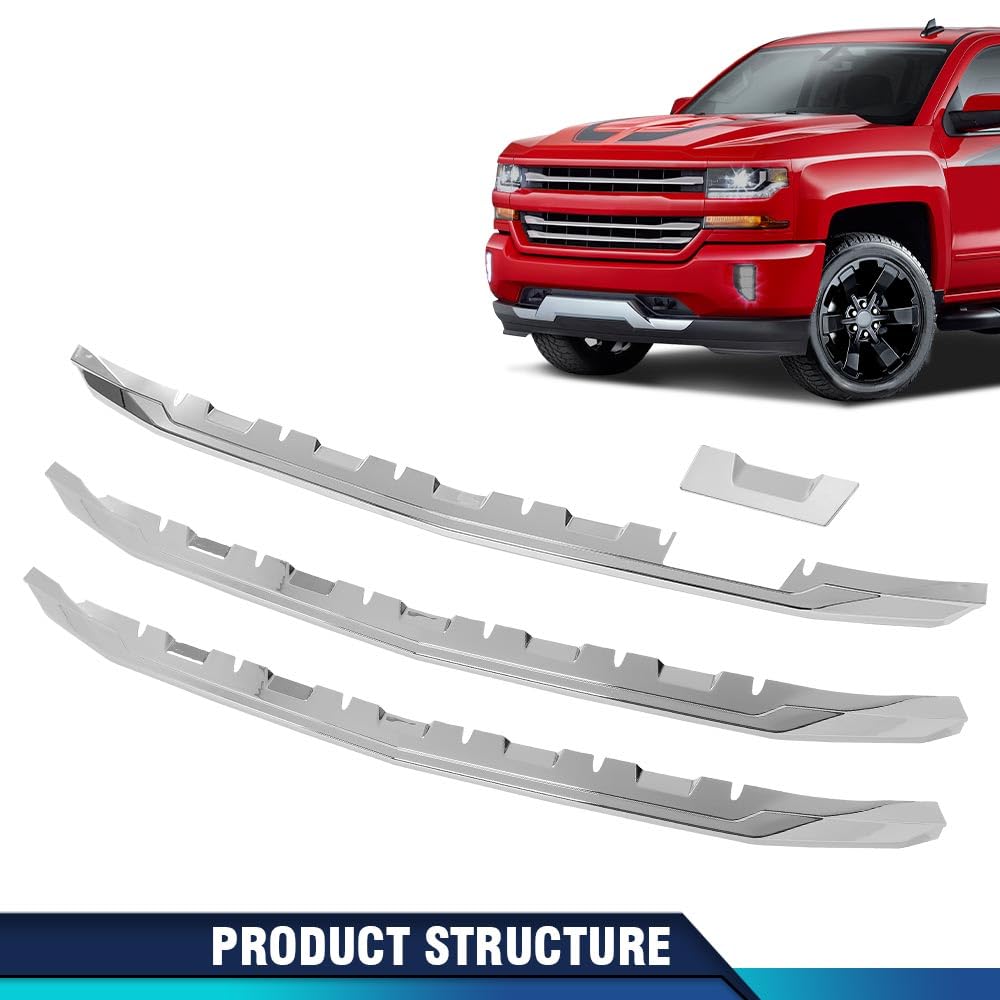 PIT66 Chrome Snap-On Grille Overlay Fit 2016-2019 Chevy Silverado 1500