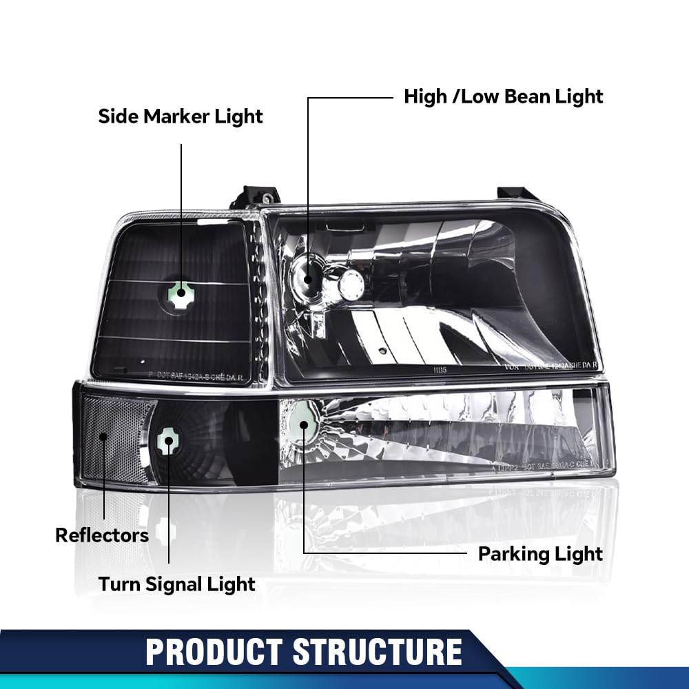 PIT66 Headlights Assembly Fit 1992-1996 Ford F150 Bronco