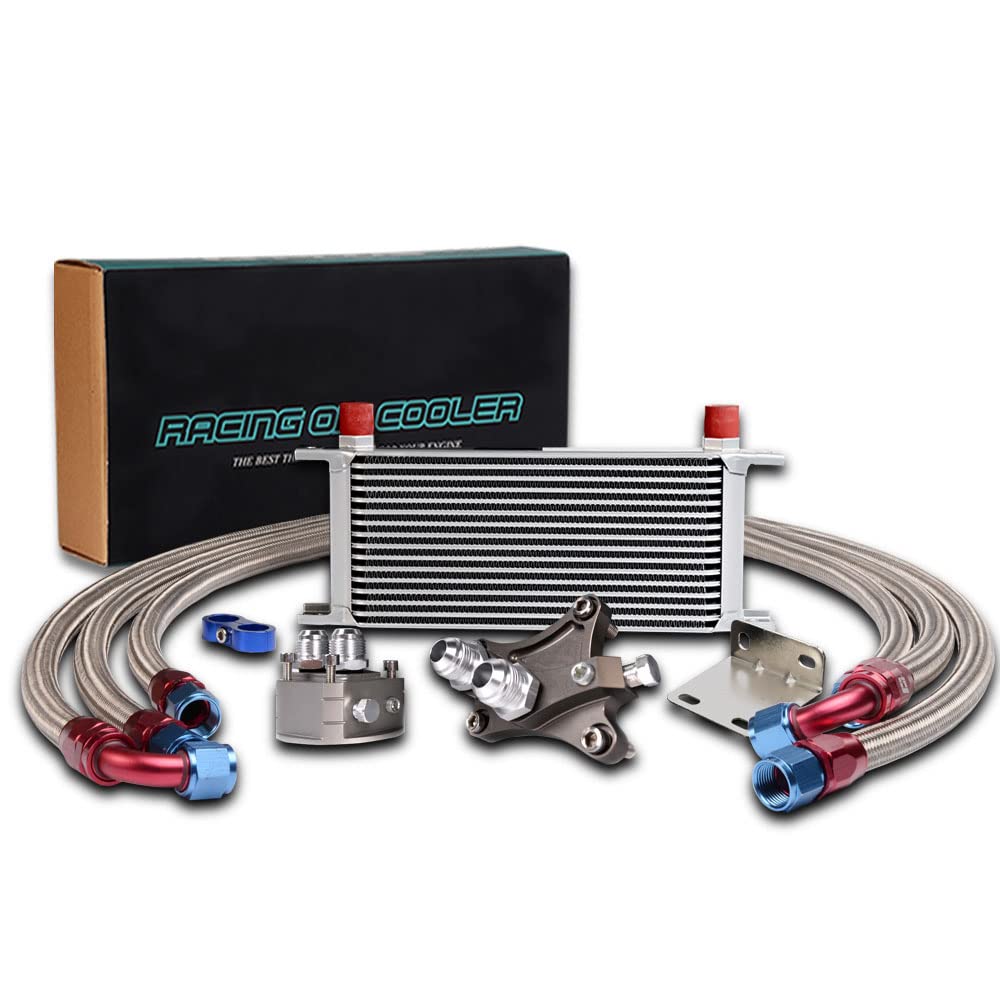 PIT66 16 Row AN10 Engine Oil Cooler Kit, Compatible with Nissan Silvia S13 S14 180SX 200SX 240SX SR20DET Silver