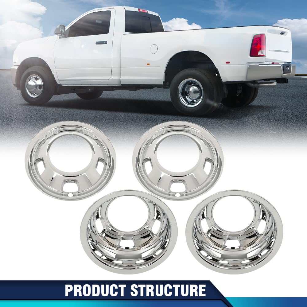PIT66 4Pcs Chrome 17" Dually Wheel Simulators Fit Dodge Ram 3500 2003‑2018
