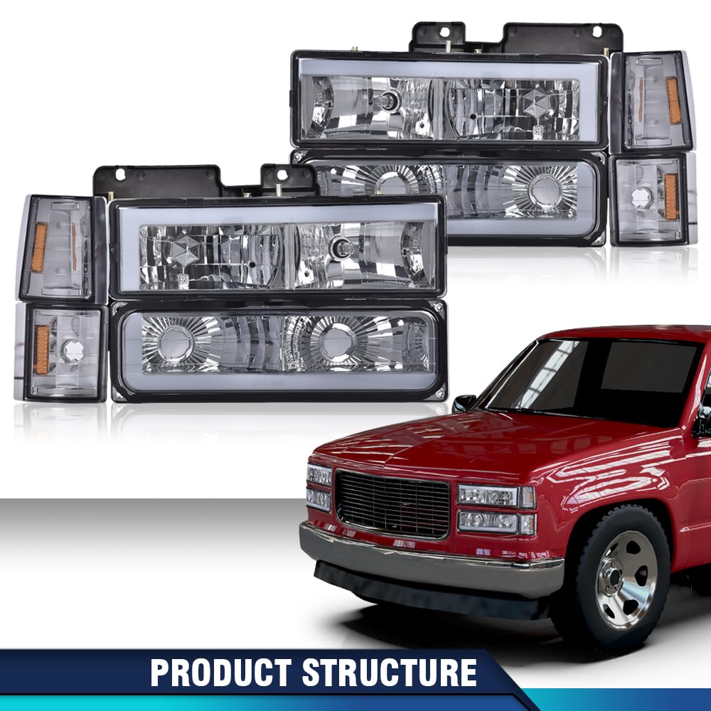 PIT66 LED DRL Headlight Assembly Fit 1994-1998 Chevy C10 C/K 1500 2500 3500