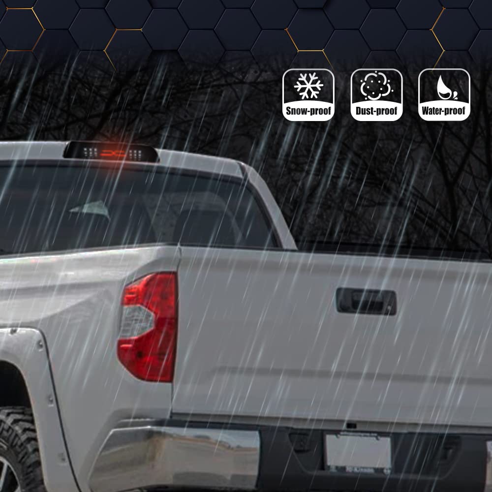 PIT66 LED 3rd Brake Light, Compatible with 2007-2018 Toyota Tundra High Mount LED 3rd Thrid Tail Cargo Brake Light Smoky Lens Black Housing, X Type