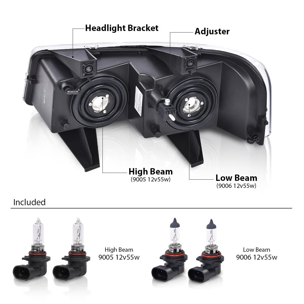 PIT66 Headlights Assembly Pair w/Bulbs Compatible with Chevy Express 1500/GMC Savana 1500 2003-2014, Fit Chevy Express 2500 3500/GMC Savana 2500 3500 2003-2021 (Clear Lens Chrome Housing)