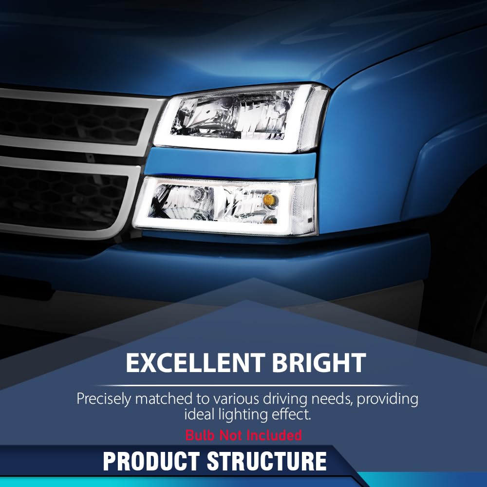 PIT66 LED Headlights Assembly Pair Fit 2003-06 Chevy Silverado Avalanche HD