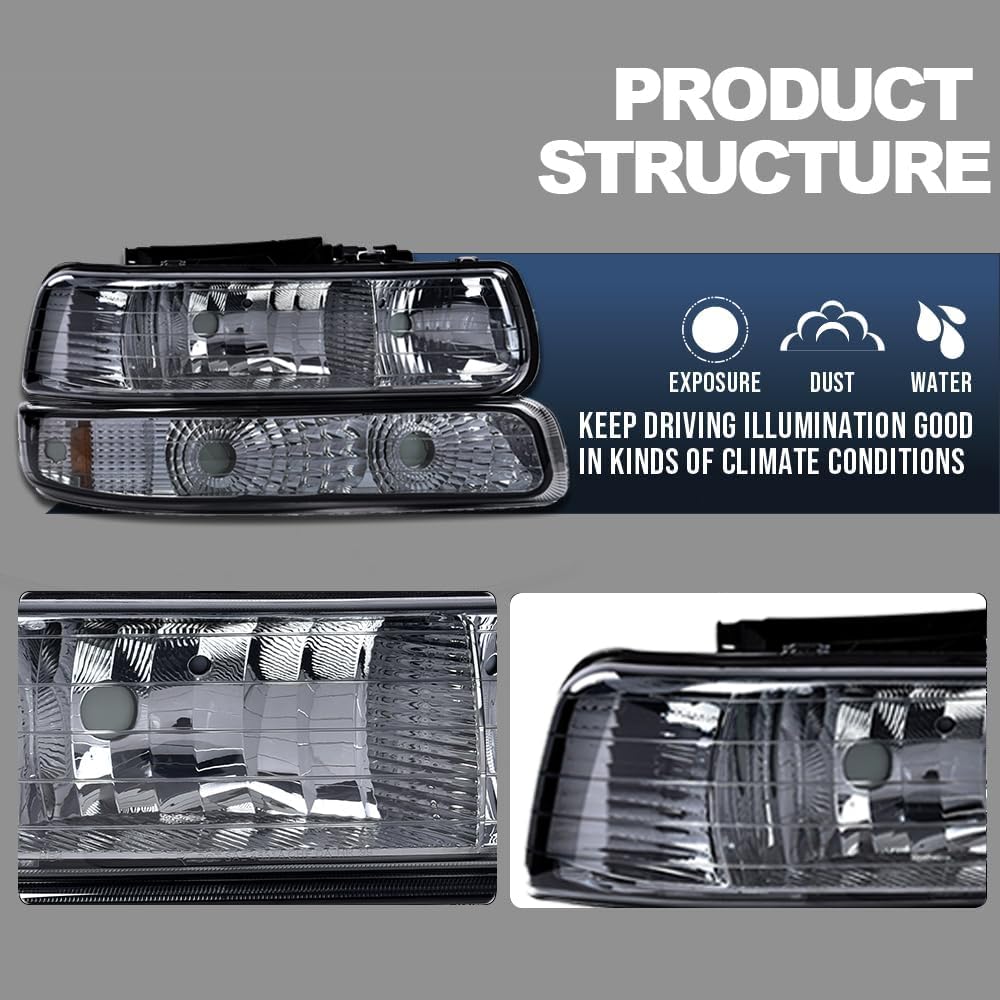 PIT66 Headlight Assembly Fit 2099-2002 Chevy Silverado 1500/2500/3500 HD