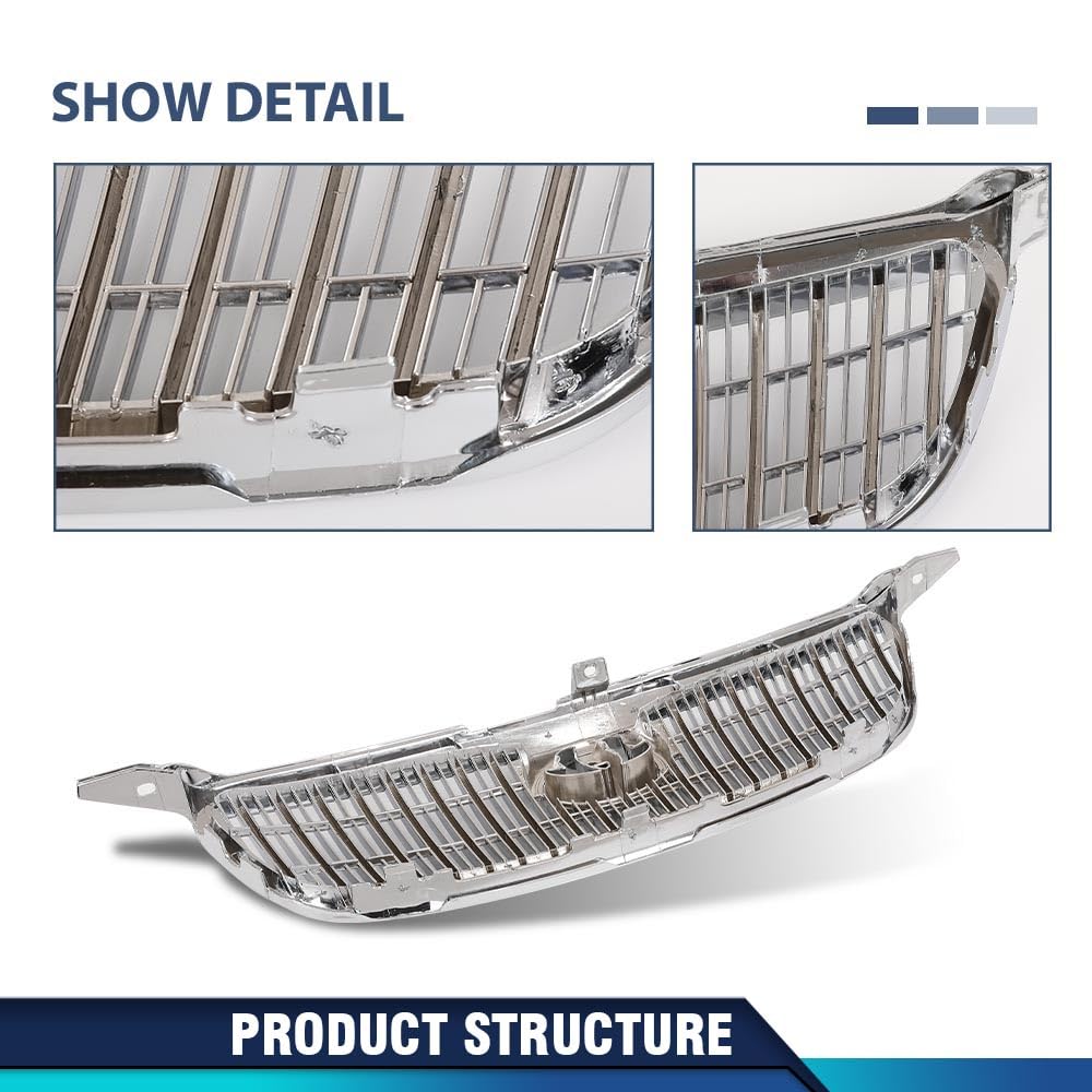PIT66 Front Bumper Grille Grill Compatible with Toyota Corolla 2003 2004 2005 2006 2007 2008 TO1200278, 5310002090, 53100-02090, 53100-02020 Chrome