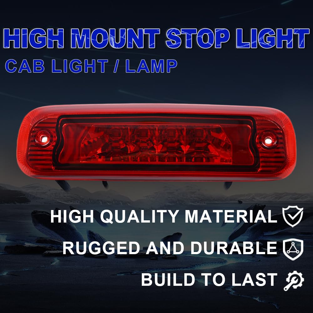 PIT66 LED 3rd Brake Light, Compatible with 97-01 Jeep Cherokee Third Brake Stop Lamp Light Red Lens Chrome Housing