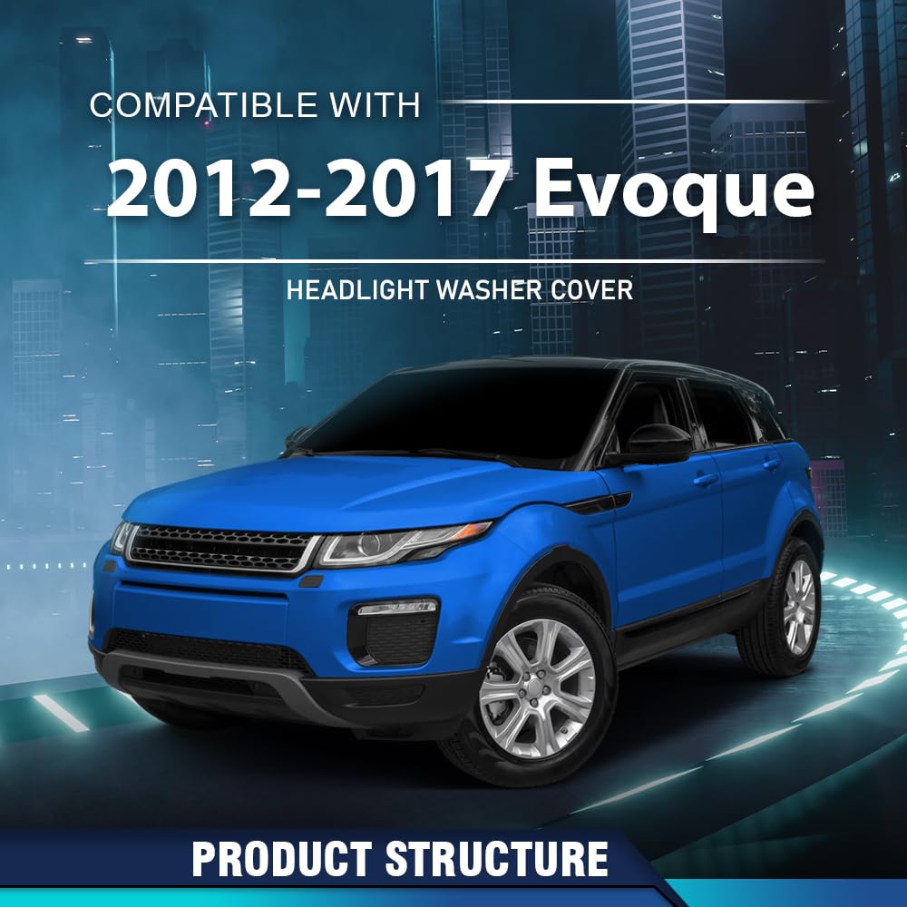 PIT66 HeadLight Washer Cover Powerwash Cap Pair Compatible with Land Rover Range Rover Evoque 2012-2017 Without autobiography LR026534, LR036197, LR027246, LR036198 Black