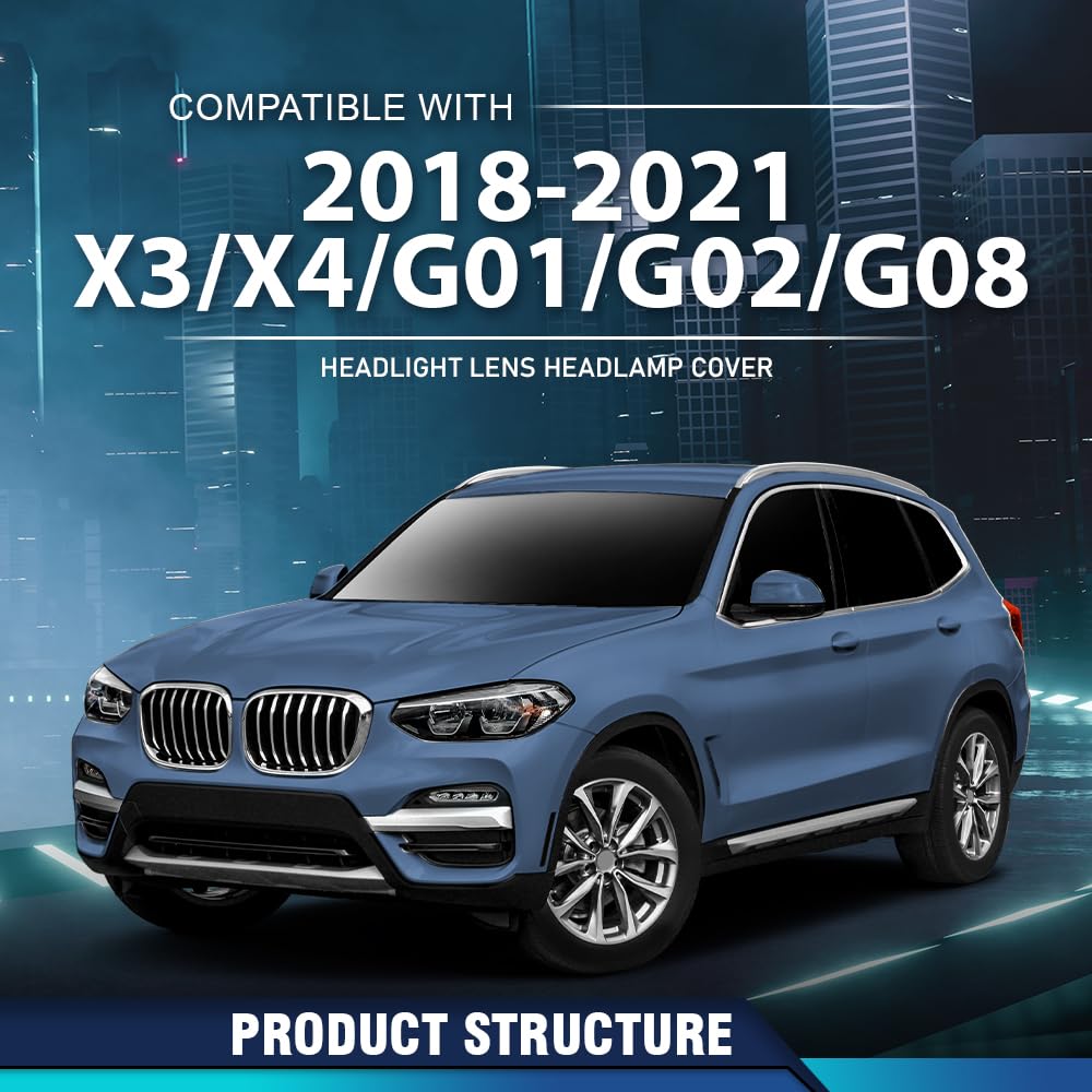 PIT66 Headlight Lens Headlamp Cover Pair Compatible with BMW X3 X4 G01 G02 G08 2018-2021 63117466131, 63117466132 Clear