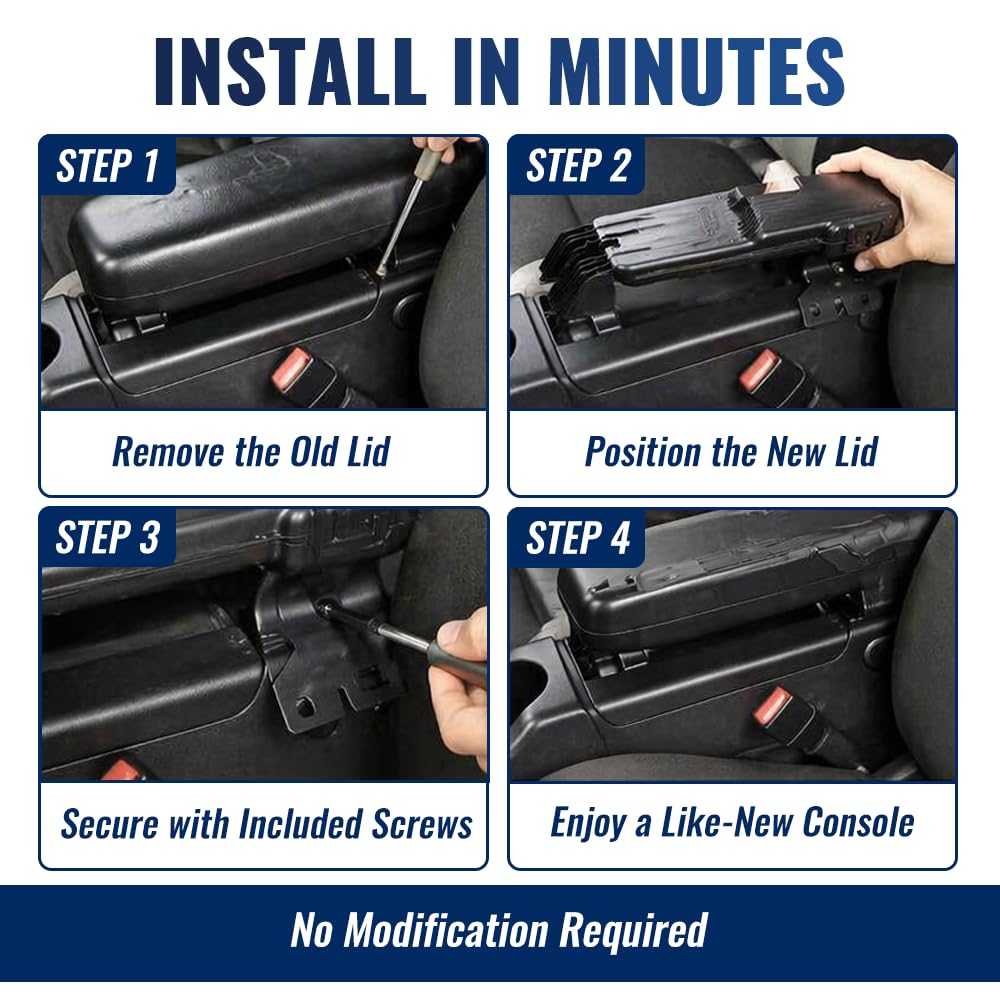 PIT66 Black Center Console Lid, Compatible with Ford Ranger 2004-2011