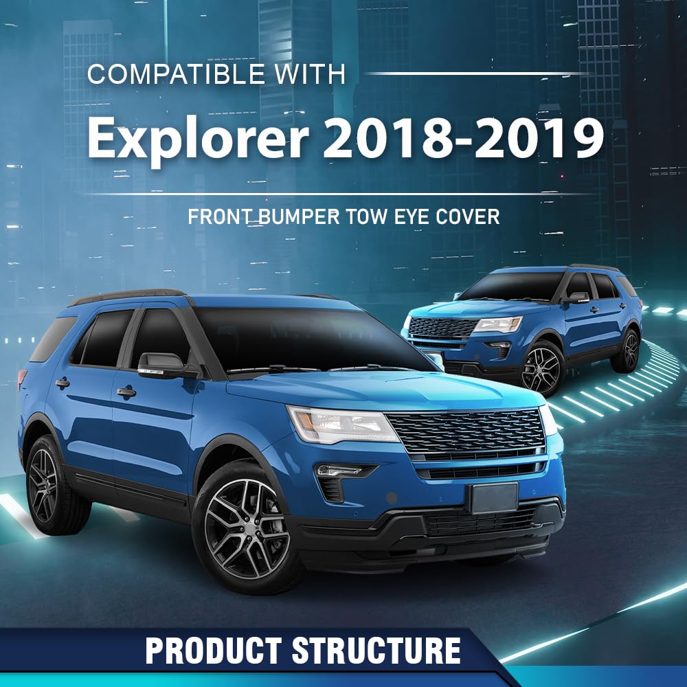 PIT66 Front Bumper Tow Hook Eye Cover Compatible with Ford Explorer (submodel: Base, Limited, Platinum, Sport, XLT) 2018-2019 JB5Z17A900AB, FO1029104 Black